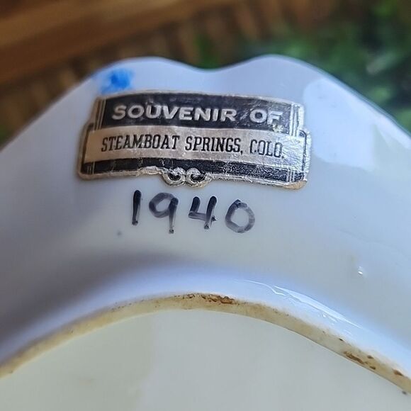 Vintage 1940 Handpainted Floral Souvenir Trinket Tray With Handle - Picture 8 of 10